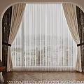 Elegant Double Layer Curtains With Sheer Panels And Tiebacks For Arched Window Interior 3d model
