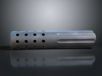 Machined Industrial Metal Cylinder Equipment With Holes And Grooves 3d model