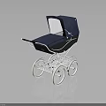 Classic Blue Baby Stroller With White Frame Wheels And Elegant Canopy Design