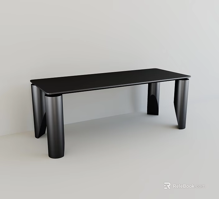 Modern Minimalist Black Dining Table With Unique Legs And White Walls Light Floor 3d model 