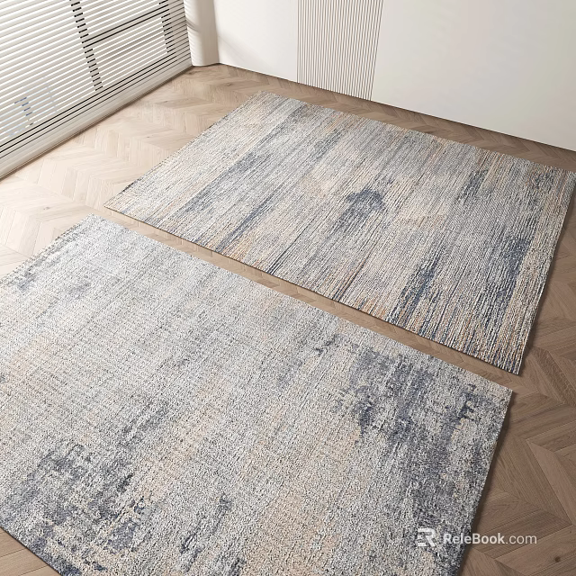 Square Rugs With Gray Blue Textured Pattern For Modern Home Wooden Floor 3d model 