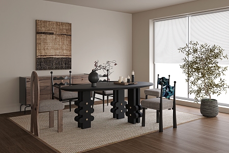 -Ji Restaurant Dining Table and Chair Combination 3d model