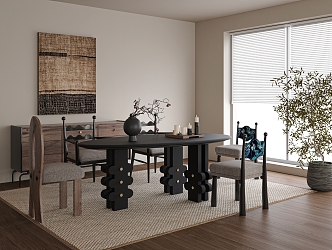 -Ji Restaurant Dining Table and Chair Combination 3d model