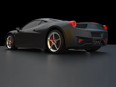 Black Sports Car Rear View Featuring Red Taillights And Silver Alloy Wheels With Red Accents 3d model