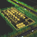 Industrial Factory With Surrounding Greenery Near Road And Vehicles Modern Layout Facilities