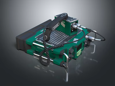 Green Black Industrial Mechanical Tool With Metal Frame And Cables 3d model
