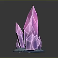 Purple Crystal Clusters With Pointed Tips On Blue Bases Over Black Reflective Surface Gray Background