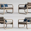 Minimalist Accent Chair With Wooden Frame Light Gray Cushion And Blue Decorative Pillow