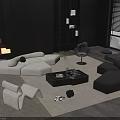 Modern Sectional Sofa Coffee Table Set With White Fabric And Black Wood Design