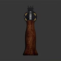 Detailed Revolver Firearm With Black Barrel Wooden Grip Metal Components And Red Accent