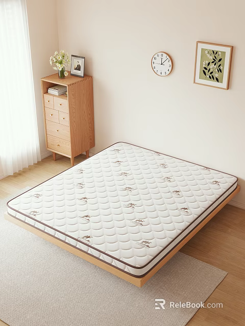 Comfortable Mattress With Wave Pattern And Soft Surface For Cozy Bedroom Wooden Floor 3d model 