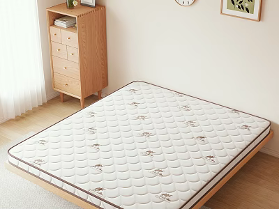 Comfortable Mattress With Wave Pattern And Soft Surface For Cozy Bedroom Wooden Floor 3d model