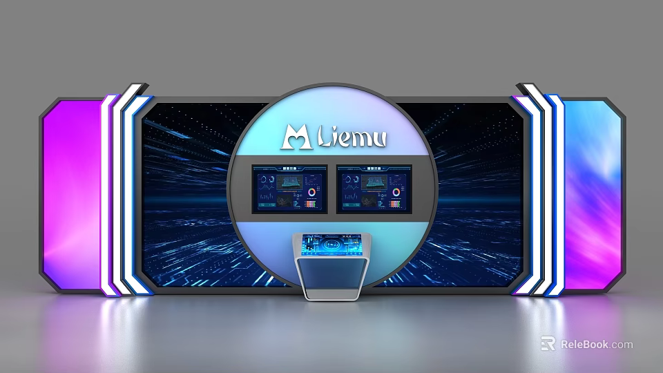 Liemu Commercial Equipment Modern Display Booth With Digital Screens And Tech Lighting 3d model 