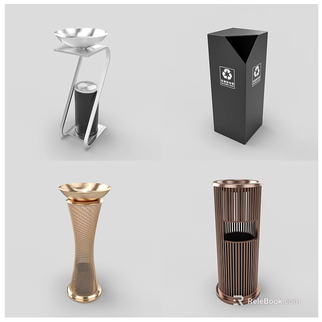 Modern Public Facilities Stylish Metallic Trash Bins With Various Modern Designs 3d model 