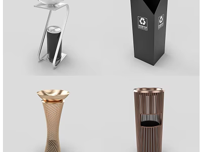 Modern Public Facilities Stylish Metallic Trash Bins With Various Modern Designs 3d model