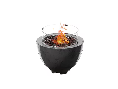 Black Round Bowl Fire Pit With Glass Cover And Burning Flame For Outdoor Use 3d model