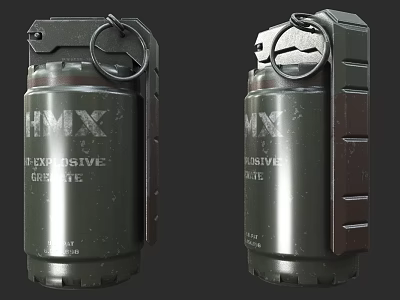 Two HMX Explosive Grenades Military Design with Metal Casing and Pull Ring 3d model