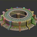 Ancient Circular Stone Structure Featuring Moss Covered Steps And Central Pillar Scenic View 3d model