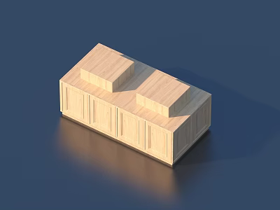 Wooden Display Shelf With Modern Layered Structure And Upper Storage Compartments 3d model