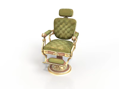 Vintage Green Upholstered Barber Chair With High Back Armrests And Ornate Base 3d model