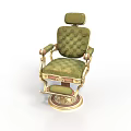 Vintage Green Upholstered Barber Chair With High Back Armrests And Ornate Base