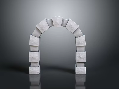 Stacked Stone Block Arch Structure With Gray Background And Reflection 3d model