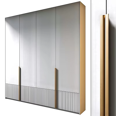 Modern Glossy Wardrobe With Gold Handles And Vertical Ribbed Base Design Elements 3d model