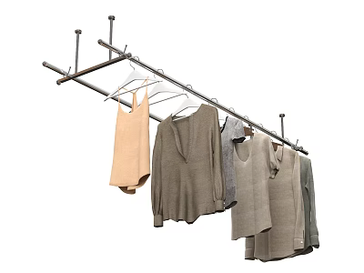 Metal Clothes Hanger With Hanging Sweaters Tank Tops And Casual Clothing 3d model