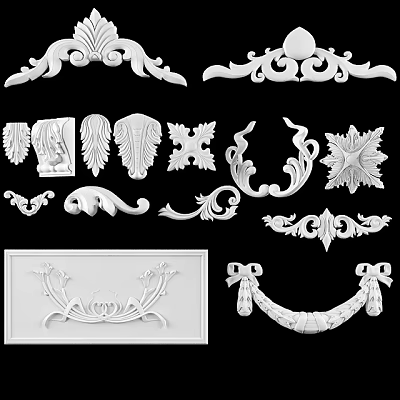 Intricate Decorative Carvings Featuring Leaf Scroll Star and Floral Patterns 3d model Intricate Decorative Carvings Featuring Leaf Scroll Star and Floral Patterns 3d model