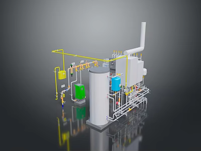 Industrial Equipment Setup With Pipes Tanks Cylindrical Unit Valves And Colored Containers 3d model