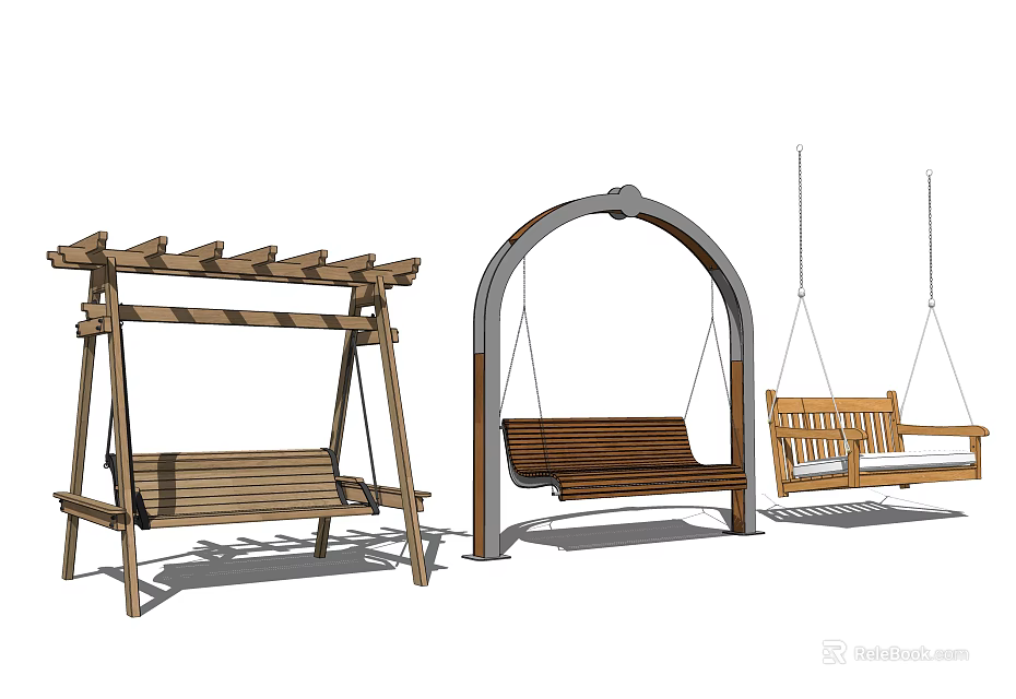 Outdoor Wooden Hanging Chairs With Various Designs For Garden Patio Use 3d model 