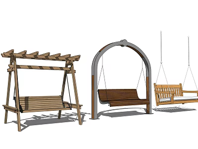 Outdoor Wooden Hanging Chairs With Various Designs For Garden Patio Use 3d model