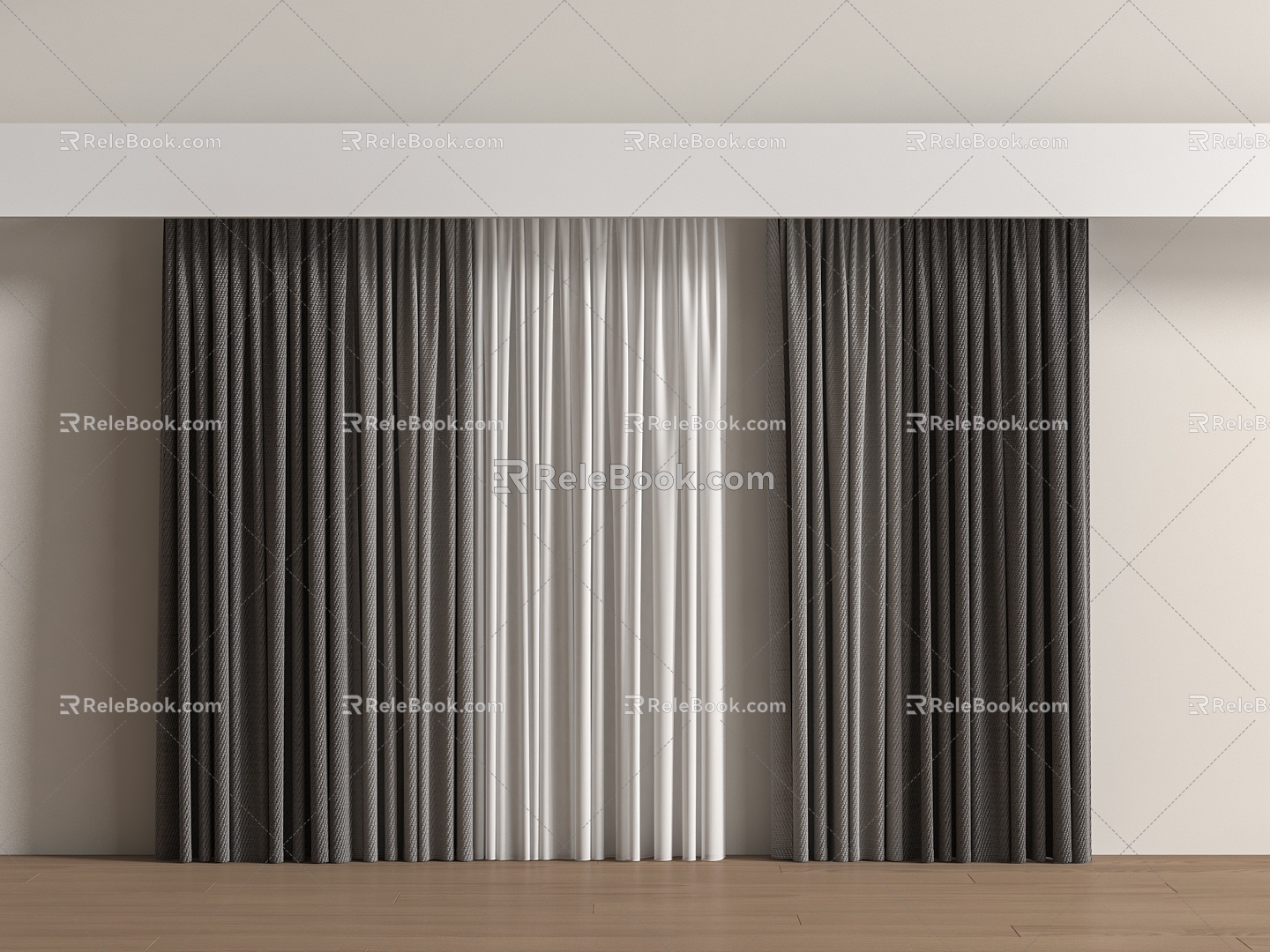 Modern curtain pleated curtain gauze curtain solid color 3d model