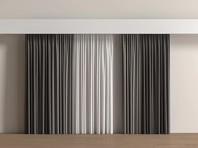 Elegant Grey And White Panel Curtains With Textured Fabric For Modern Interior 3d model