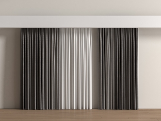 Modern curtain pleated curtain gauze curtain solid color 3d model