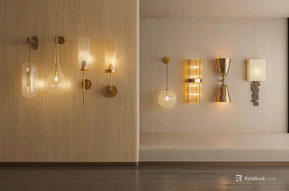 Modern Wall Lamps With Brass Metal Frames And Glass Shades For Interior Walls 3d model 