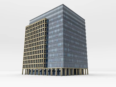 Modern High Rise Building Exterior With Glass Curtain Wall And Stone Base 3d model