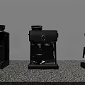 Three Modern Black Small Kitchen Appliances With Coffee Maker And Sleek Design 3d model