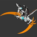 Futuristic Game Character With White Blue Armor Orange Wings And Sword In Dynamic Pose