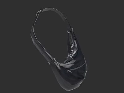 Black Shiny Leather Shoulder Bag With Adjustable Strap And Zipper Detail 3d model