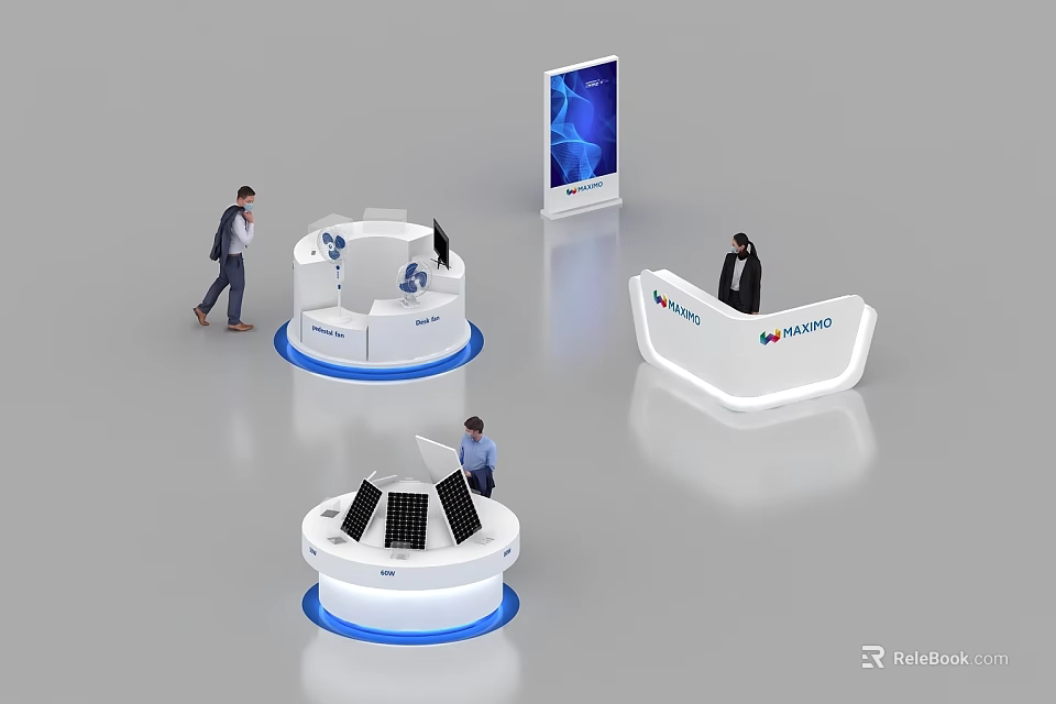 Modern Reception Desk Setup With Staff And Digital Screen At Exhibition 3d model 