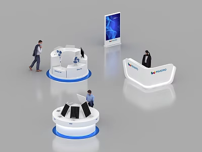 Modern Reception Desk Setup With Staff And Digital Screen At Exhibition 3d model
