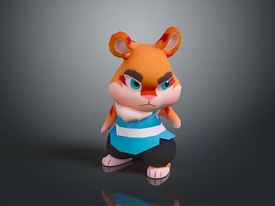 Cute Cartoon Hamster Character With Orange Fur Red Spots Blue Vest Black Pants 3d model