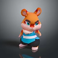 Cute Cartoon Hamster Character With Orange Fur Red Spots Blue Vest Black Pants