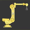 Detailed Yellow Robotic Arm Game Movie Character With Articulated Joints And Gripper Tool