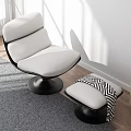 Modern Leisure Sofa Set With White Chair Black Base Ottoman And Black White Striped Blanket