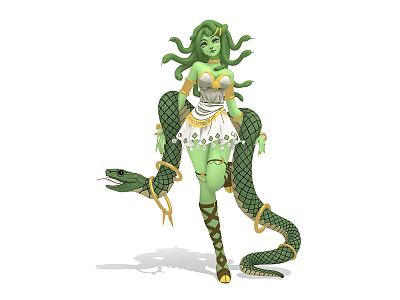 Game Movie Character Featuring Green Snake Hair Green Skin White Dress And Golden Snake Tail 3d model