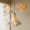 Modern White Flowing Shape Pendant Lights With Warm Glow And Window Blinds