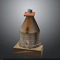 Conical Architectural Building Model With Red Roof Rusty Exterior Grid Structure And Base