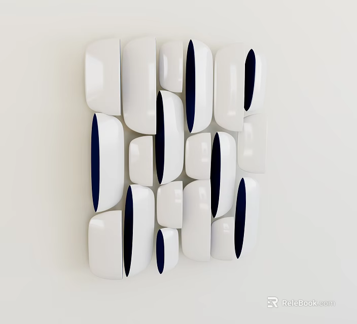 Modern 3D Abstract Wall Decor Featuring White And Blue Geometric Shapes 3d model